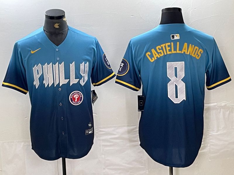 Men Philadelphia Phillies 8 Castellanos Blue City Edition Nike 2024 MLB Jersey style 2